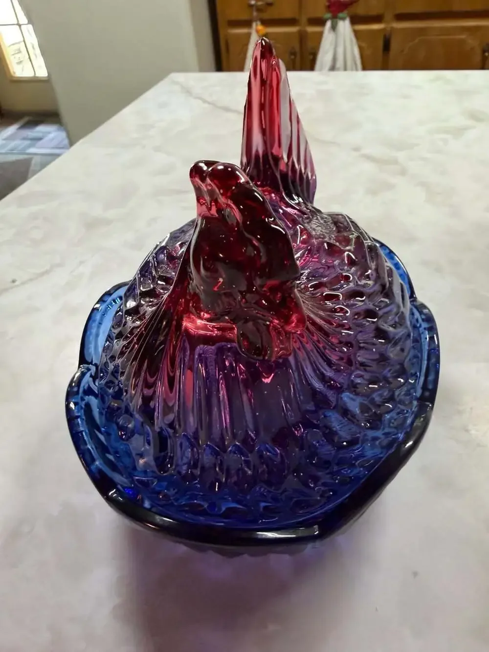 The Royal Magnolia Purple Pressed Glass Hen on a Nest Covered Dish July 4th Edit